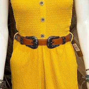 Dual Buckle Western Style Belt in camel